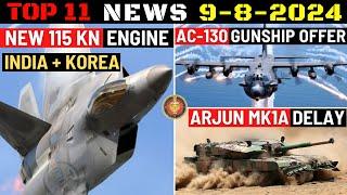 Indian Defence Updates : India Korea Engine,AC-130 Gunship Offer,Arjun MK1A Delay,Akash-NG To Brazil