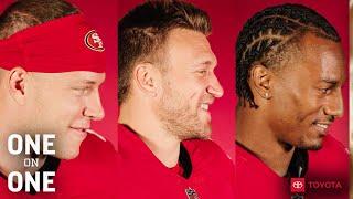 1-on-1: Rapid Fire Questions with Christian McCaffrey, Kyle Juszczyk and George Odum | 49ers