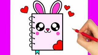 How to Draw a Cute Bunny Notebook for Kids easy step by step