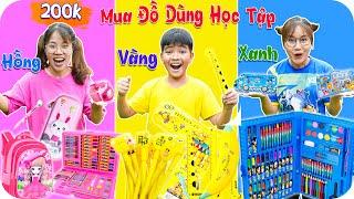 Thử Thách 200k Mua Đồ Dùng Học Tập Theo Màu Hồng - Màu Vàng - Màu Xanh Dương  Min Min TV Minh Khoa