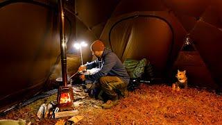 Hot Tent Winter Camping In Snow and Rain