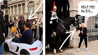 "Ouch! Ouch! Ouch! OMG!" HORSE BIT Tourist she SCREAMED It is NOT King's Guard's FAULT but HER fault