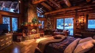 Crackling Fireplace Burning Sounds for Deep Sleep丨Cozy Winter Log Cabin Ambience丨Relaxing Snow