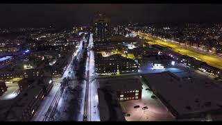 Beautiful  Night in North Sweden Skelleftea تصوير جوي اليل في شمال السويد