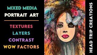 Vibrant Mixed Media Portrait Art Using Watercolors, Pastels & Acrylics