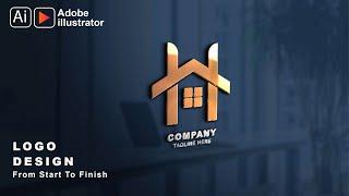 House Logo Design Tutorial in Adobe illustrator | Home Building Logo Design illustrator tutorial