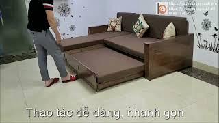 Sofa Giường Gỗ Thông Minh Góc Chữ L Màu Óc Chó