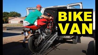 Loading and securing a motorcycle in a van