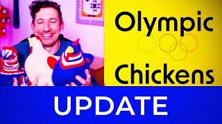 Olympic Chickens Update! 75 Olympic Emotional Support Chickens so far for a huge window display!