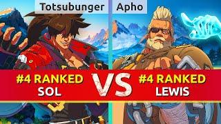 GGST ▰ Totsubunger (#4 Ranked Sol) vs Apho (#4 Ranked Goldlewis). High Level Gameplay