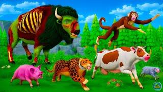 Zombie Bison Attack: Epic Farm Rescue Adventure with Cow, Pig, Monkey, Sheep! Zombie Animals