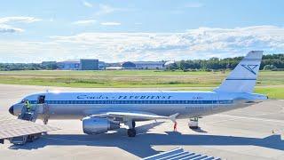 Condor A320 Retro Livery Landing & Takeoff at Friedrichshafen Airport