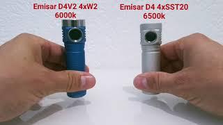 Emisar D4V2 4xW2 6000k turbo  - Emisar D4 4xSST20 6500k turbo comparison