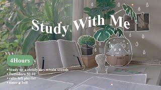 4-HOUR️ Study With Me • Rain sounds+ Lofi bgm • Pomodoro 50-10 • Day135