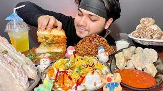 STREET FOOD EATING  MOMOS,DAHI PURI,PAV-BHAJI,SHAWARMA,BLACKBEAN NOODLES,SANDWICH | EATING VIDEOS