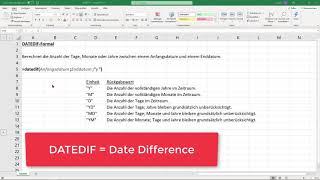 Excel DATEDIF Formel - Datumsunterschied berechnen [Alter, Geburtsdatum, Datumsdifferenzen]