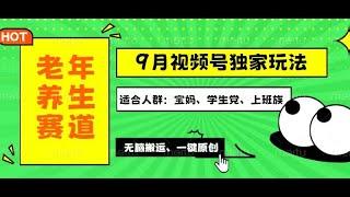 【完整教程】视频号最新玩法，老年养生赛道一键原创，多种变现渠道，可批量操作