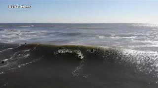 Surfing at Jersey Shore, Manasquan Inlet, Point Pleasant Beach, DJI Mavic Air 4K