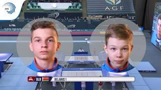 Sebastsyan STANKEVICH & Andrei BUILOU (BLR) - 2018 Trampoline European Champions, junior synchro