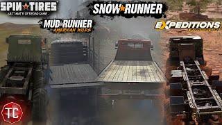 SpinTires, MudRunner, SnowRunner & Expeditions FULL GAMEPLAY COMPARISON!