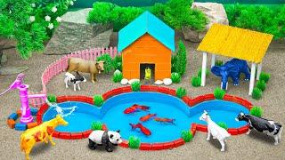 DIY Farm Diorama with house for cow, barn | mini hand pump supply water for animals