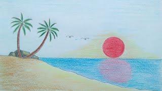 Beautiful sunset scenery drawing / Happy Drawing24