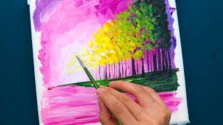 Acrylic Painting Day 25 || Colorful Forest || Kep Ghak Art