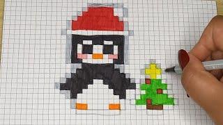 DIY Handmade Drawing Pixel Art | How to draw a cute Christmas Penguin | Easy Xmas Draw with Me