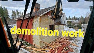 demolition work part 1. purku töitä part. 1 volvo ewr150E+engcon+trimble