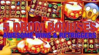 ALL 5 DRUM BONUSES! DANCING DRUMS SLOT MACHINE  AWESOME WINS & RETRIGGERS! MUST WATCH! 