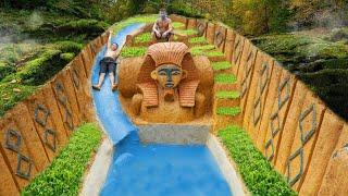 Primitive Survival 4K Video - Dig to build the Sphinx Giza egypt and the underground swimming pool