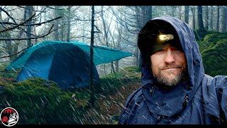 RAIN and STORM Camping in a Tent Fortress - Solo Relaxing in a Remote Forest ASMR Camp
