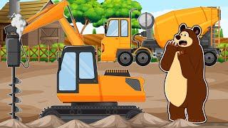 The Bear Farm : Excavator with Hydraulic Hammer Incident on The Road - The Bear Cartoon Vehicles