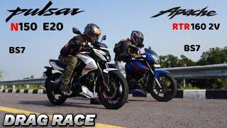 Pulsar N150 vs Apache RTR 160 2v BS7 Drag Race