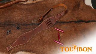 TOURBON Leather Rifle Sling, Adjustable Gun Sling with Ammo Holder, 3 Round Shell Cartridge Belt