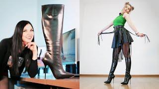 Kristina unboxing new Gianmarco Lorenzi stiletto heels black leather knee boots