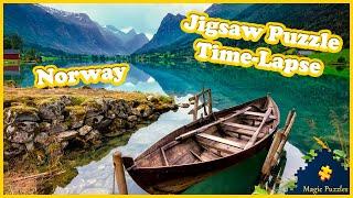 Lovatnet Lake, Norway — Relaxing Landscape Video. Jigsaw Puzzle Time Lapse