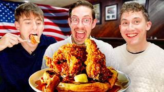 Two Brits try Chicken and Waffles with Try Guy Keith!