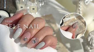 [Self nail] 셀프 네일 브이로그 | 스톤 네일 | 네일샵 브이로그 | 1인샵 | 20대 원장 | 약간의 언박싱 | 브이컷 네일