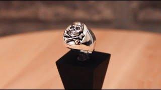 Biker Ring Skull and Crossbones Masonic Ring Memento Mori - Vintage Finish, Silver