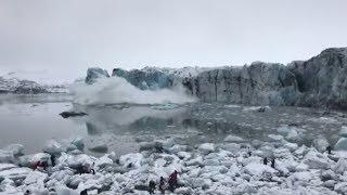 GLETSCHER KALBT: Island-Touristen müssen vor Flutwelle fliehen