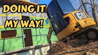 Excavator Installing Utilities at the Boat Themed Cabin Build!