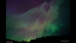 Aurora 14mm time lapse chronological sequence. May 10-11, 2024, Cle Elum Lake, Washington