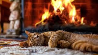 Cozy Purring Cat | Peaceful Evening Fireplace and Gentle Purr ASMR
