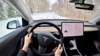 2021 Tesla Model Y Standard Range RWD - POV Winter Driving Impressions