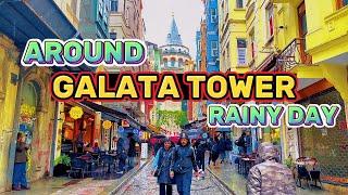 Walking in the Rain Istanbul- Around Galata Tower istanbul (the sound of Raindrops) 4k ASMR WALKING