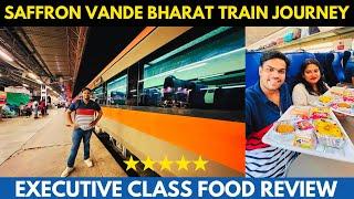BRAND NEW SAFFRON VANDE BHARAT EXECUTIVE CLASS TRAIN JOURNEY with DELICIOUS IRCTC FOOD REVIEW 