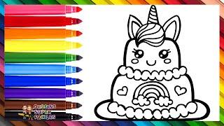 Dessiner et Colorier un Gâteau d'Anniversaire Licorne ️ Dessins pour Enfants