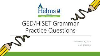 GED and HiSET Grammar Practice Questions | Reading and Writing Club Recap | December 1, 2020