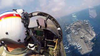 How US Navy Pilots Pull Off Scary Landings on Crowded Aircraft Carrier at Sea